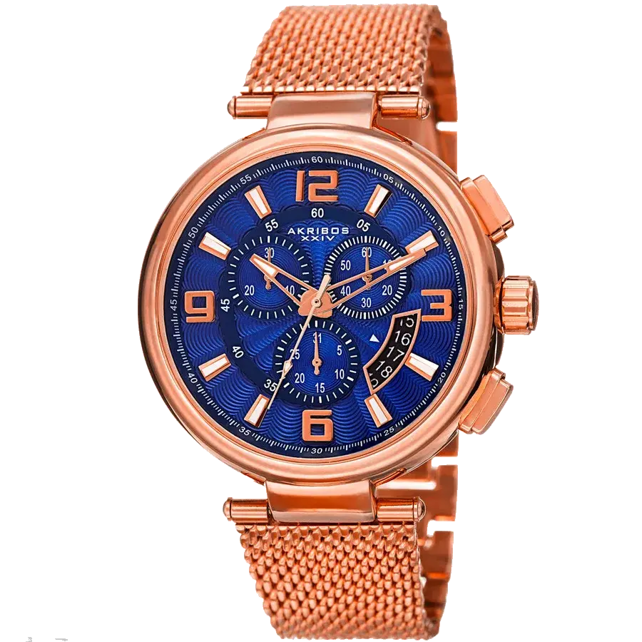 Akribos Casual Rose Gold/Stainless Steel | Blue Dial, reference AK772RGBU