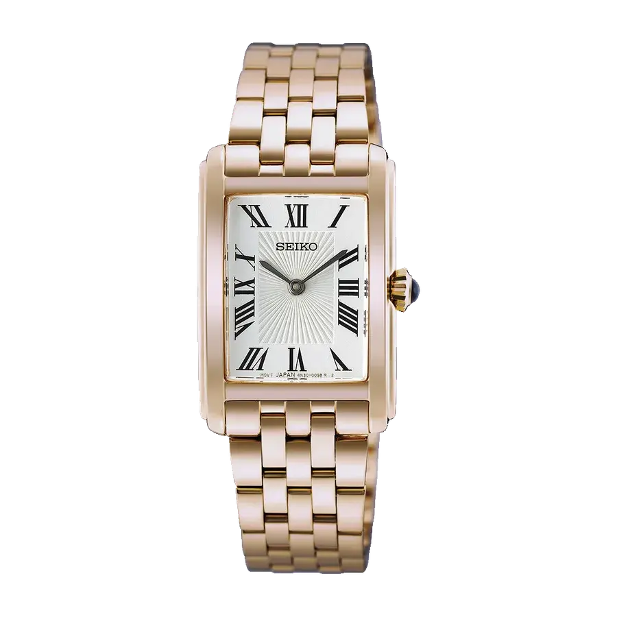 Seiko Essentials HGG002 Pink Gold Tone Ladies Quartz Tank, reference HGG002