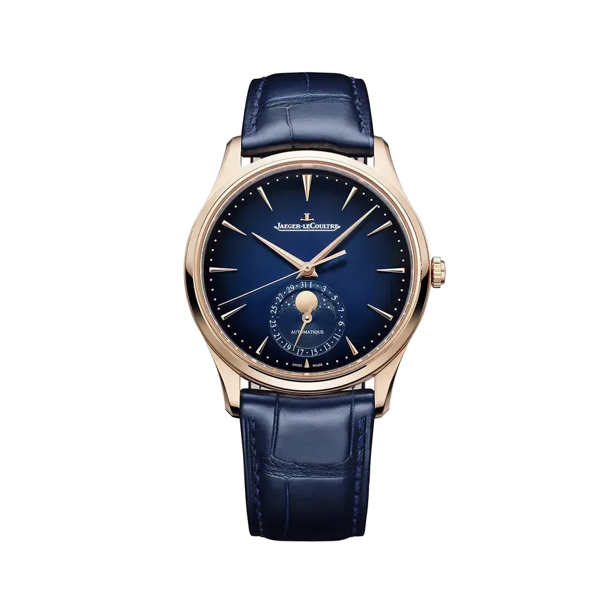 Jaeger-LeCoultre Master Ultra Thin Moon Navy | 39mm, 18K Rose Gold, Alligator Leather, Blue Dial, reference 