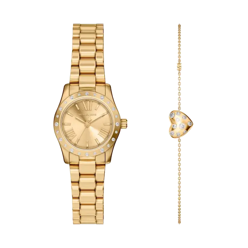 Michael Kors Women's Lexington Gold Tone Watch & Jewellery Set, reference 