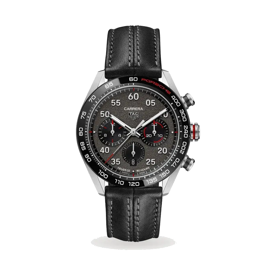 TAG Heuer Special Edition Carrera Chronograph x Porsche | 44mm, Steel, Leather, Grey Dial, reference 