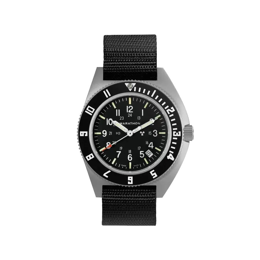 Marathon 41mm Steel Navigator w/ Date (SSNAV-D) on Ballistic Nylon, reference WW194013SS-0101-KIT
