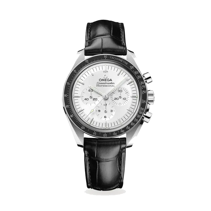 Omega Speedmaster Moonwatch Professional | 42mm, 18K White Gold, Leather, Silver Dial, reference 