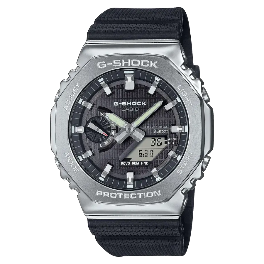 Casio GBM-2100-1A Solar G Steel Steel / Resin Silver | 49mm, Steel & Rubber Coating, Resin, Black Dial, reference 