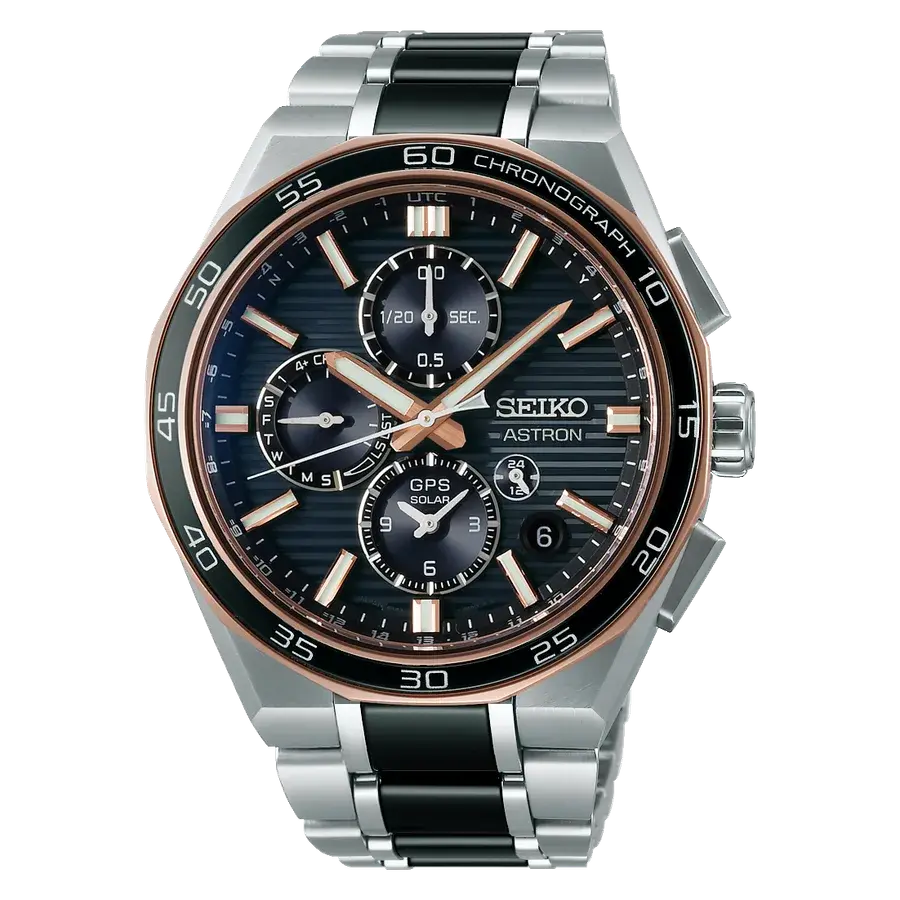 Seiko Astron SSH180 GPS Solar Two Tone Rose Gold Black Dial Titanium Limited Edition, reference SSH180