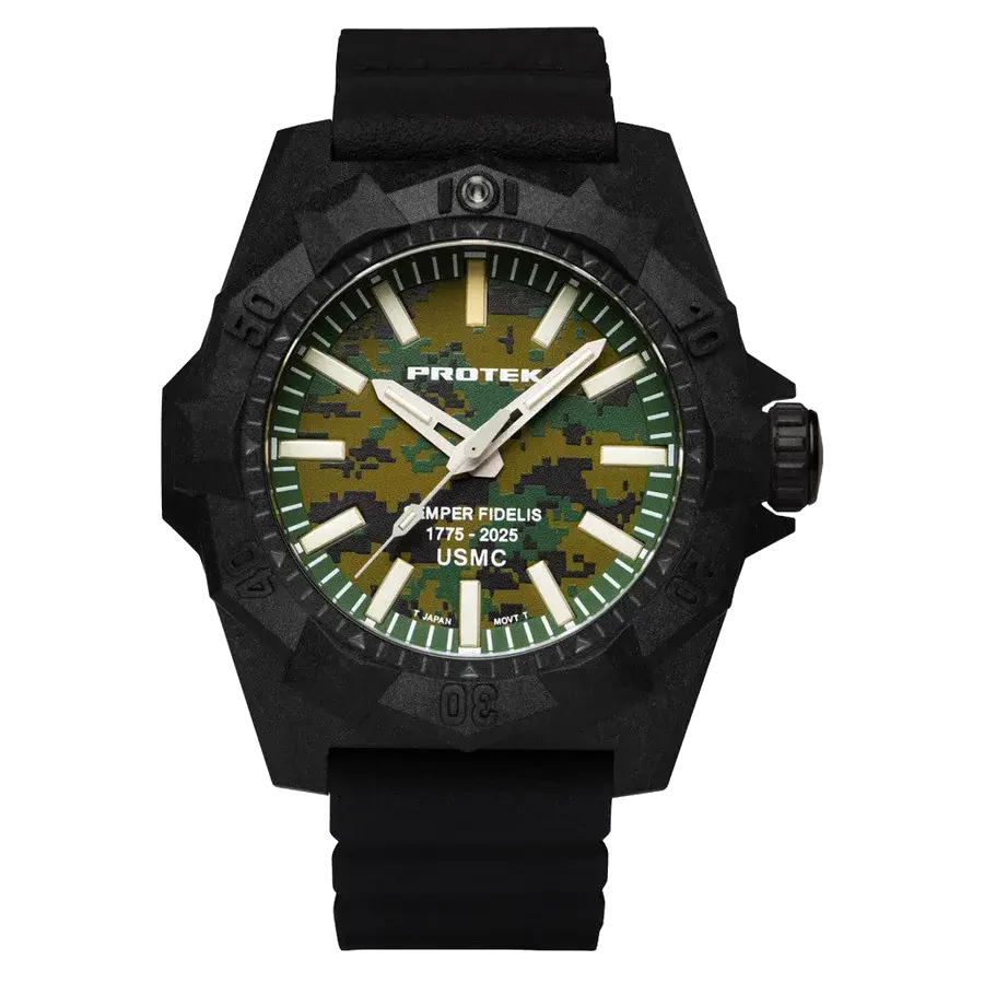 ProTek Aggressor Carbon USMC 250th Anniversary Watch with Green Camo Dial, reference PT4105SFC