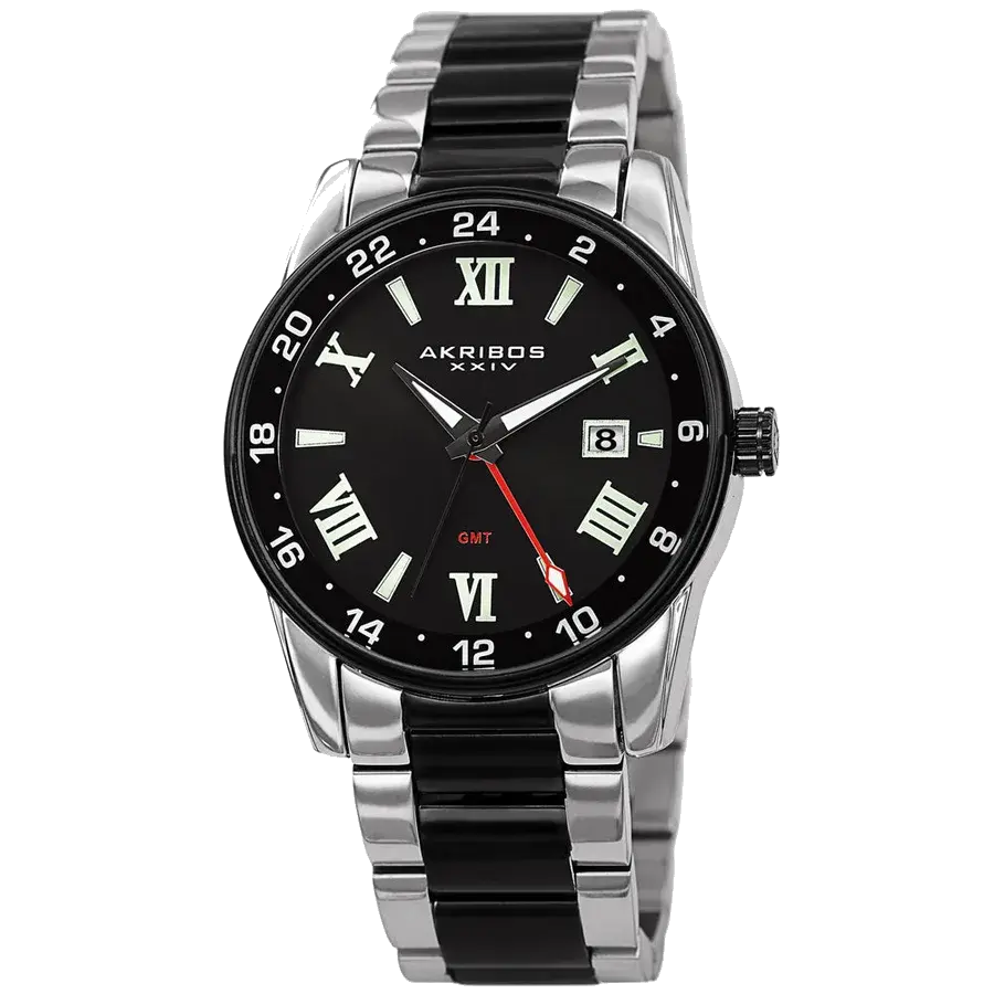 Akribos Casual Silver/Stainless Steel | Black Dial, reference AK1055TTB