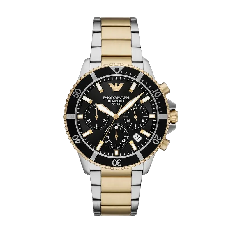 Emporio Armani World Explorer Solar-Powered Chronograph Two-Tone Stainless Steel Watch, reference 