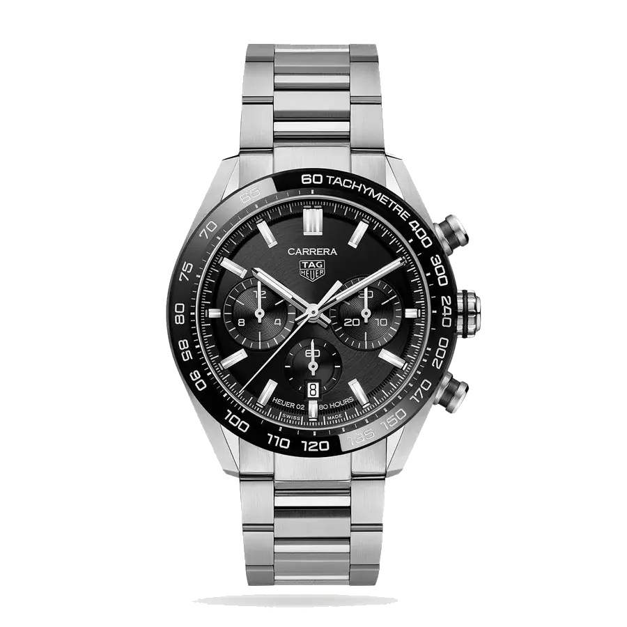 TAG Heuer Carrera Chronograph | 44mm, Steel, Sunbeam Black Dial, Baton, reference 