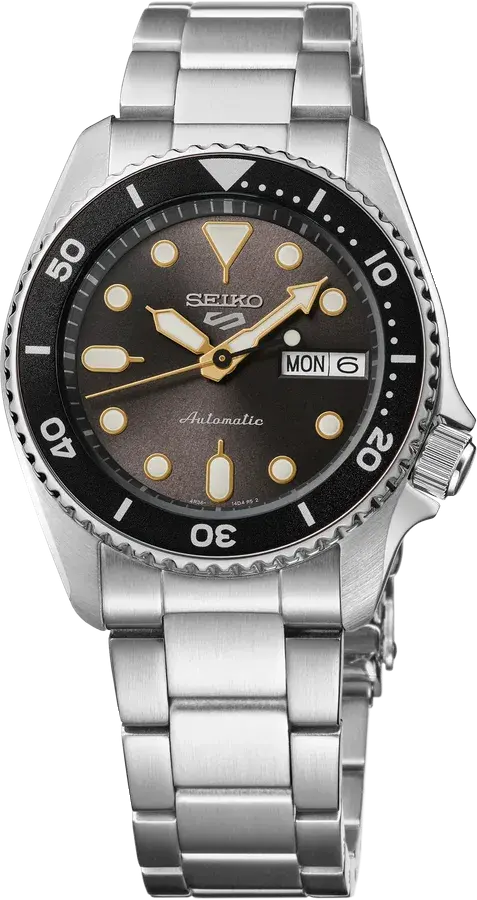 Seiko 5 Sports SRPL79 SKX Mid-Size Gray Dial Gold Accents Automatic 38mm, reference SRPL79