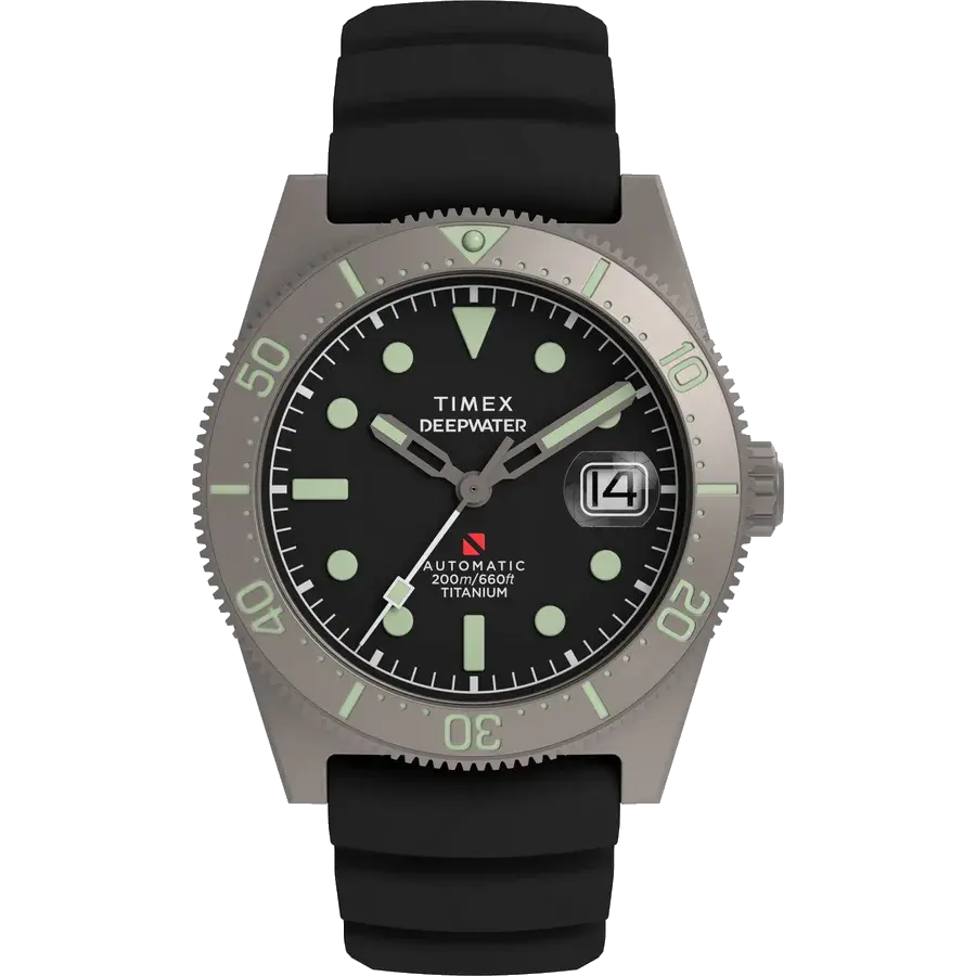 Timex Deepwater Reef 200 Titanium Automatic | 41mm, Titanium, Rubber, Black Dial, reference 