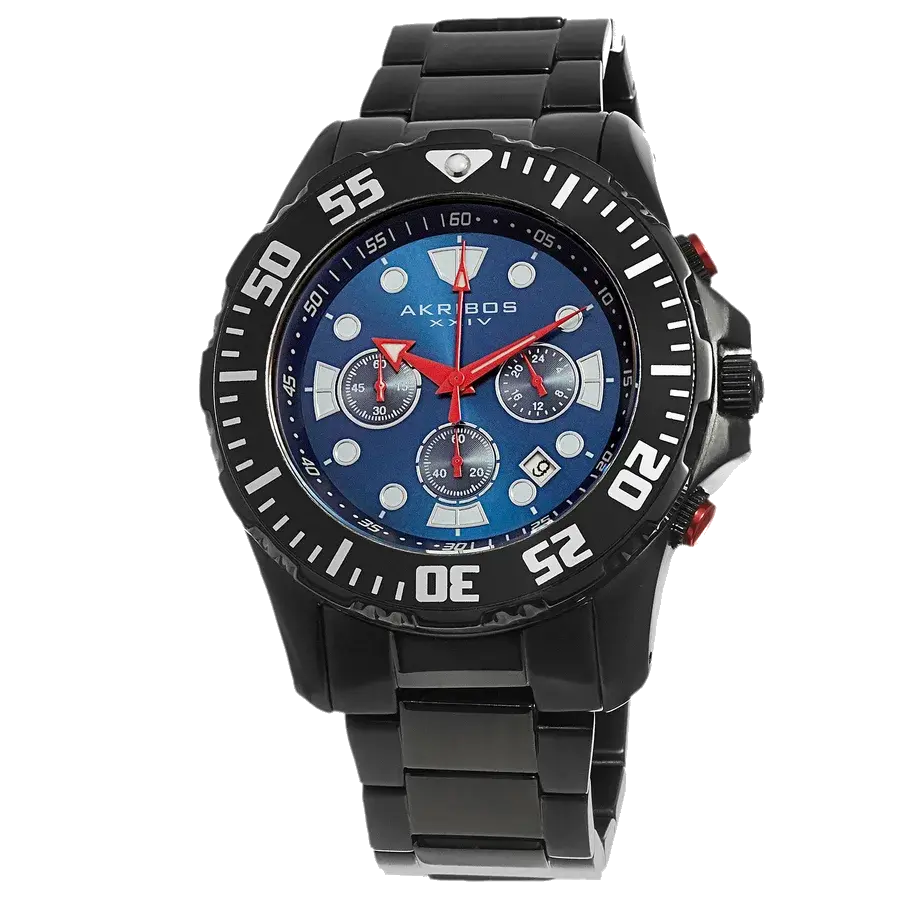 Akribos Blue Dial Chronograph Black Stainless Steel Watch Blue, reference AK661BK