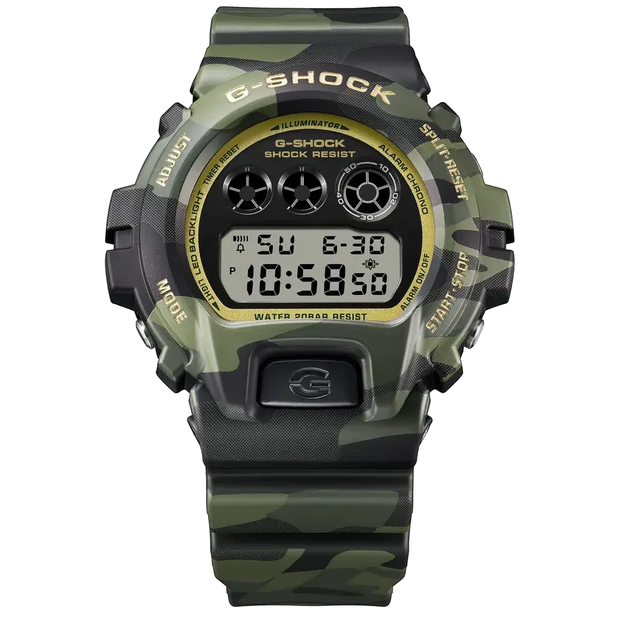 Casio G-Shock DW6900 Bold Camo Ana-Digi Green Gold, reference DW6900CMG-3