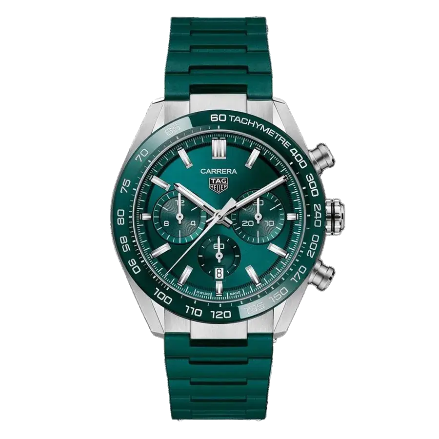 TAG Heuer Carrera Chronograph | 44mm, Ceramic & Steel, Rubber, Green Dial, reference 