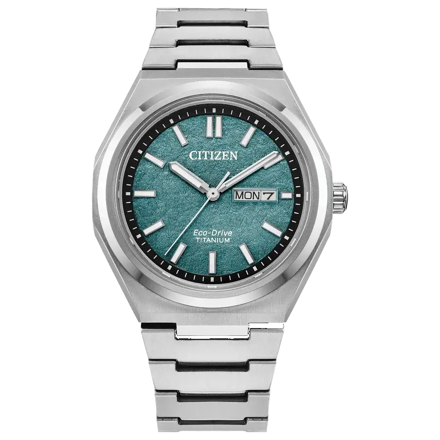 Citizen Zenshin Three-Hand Super Titanium Green Textured Eco-Drive, reference AW0130-85X