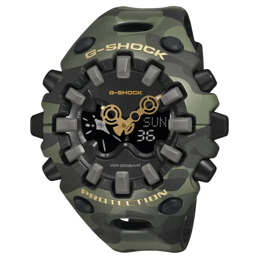 Casio G-Shock GAV01 Bold Camo Ana-Digi Green Gold, reference GAV01CMG-3A