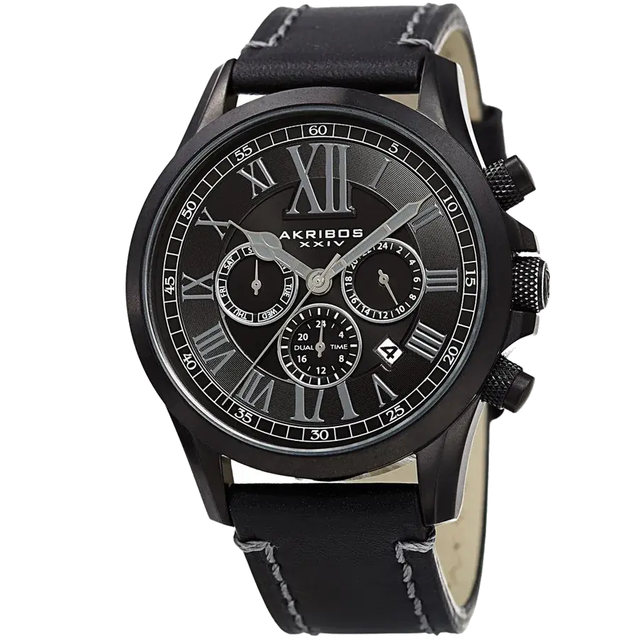 Akribos Casual Black/Leather | Black Dial, reference AK897BK