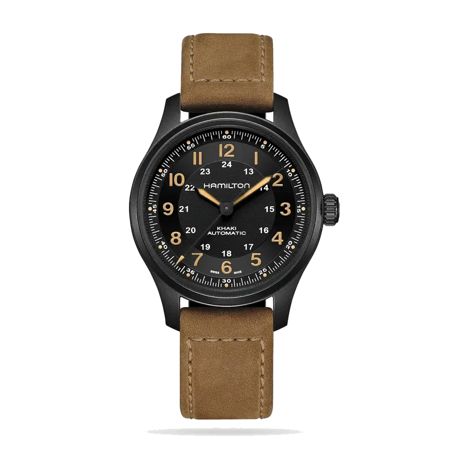 Hamilton Khaki Field Titanium Auto | 42mm, Titanium, Leather, Black Dial, reference 