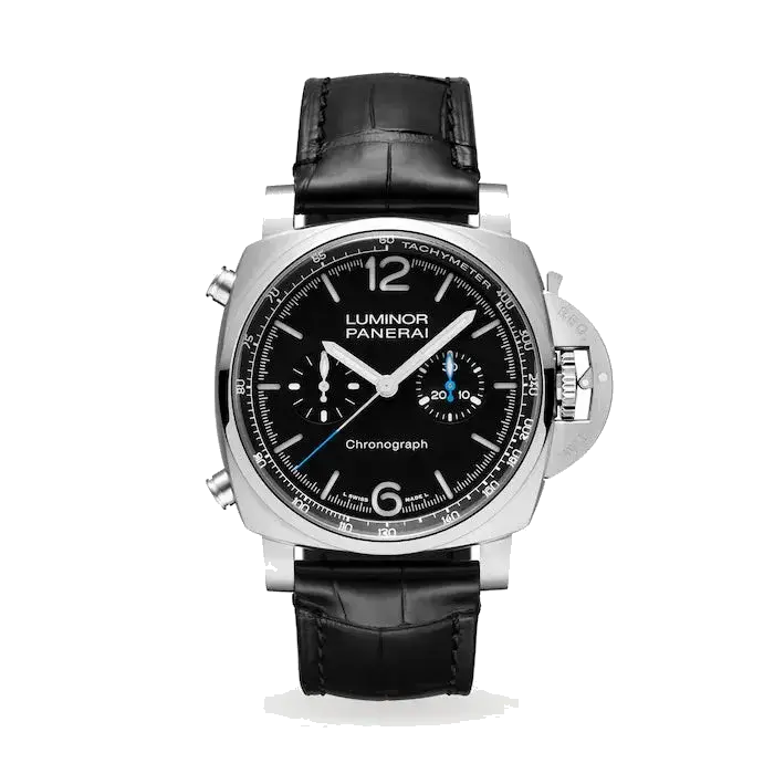 Panerai Luminor Chrono | 44mm, Steel, Alligator Leather, Black Dial, reference 