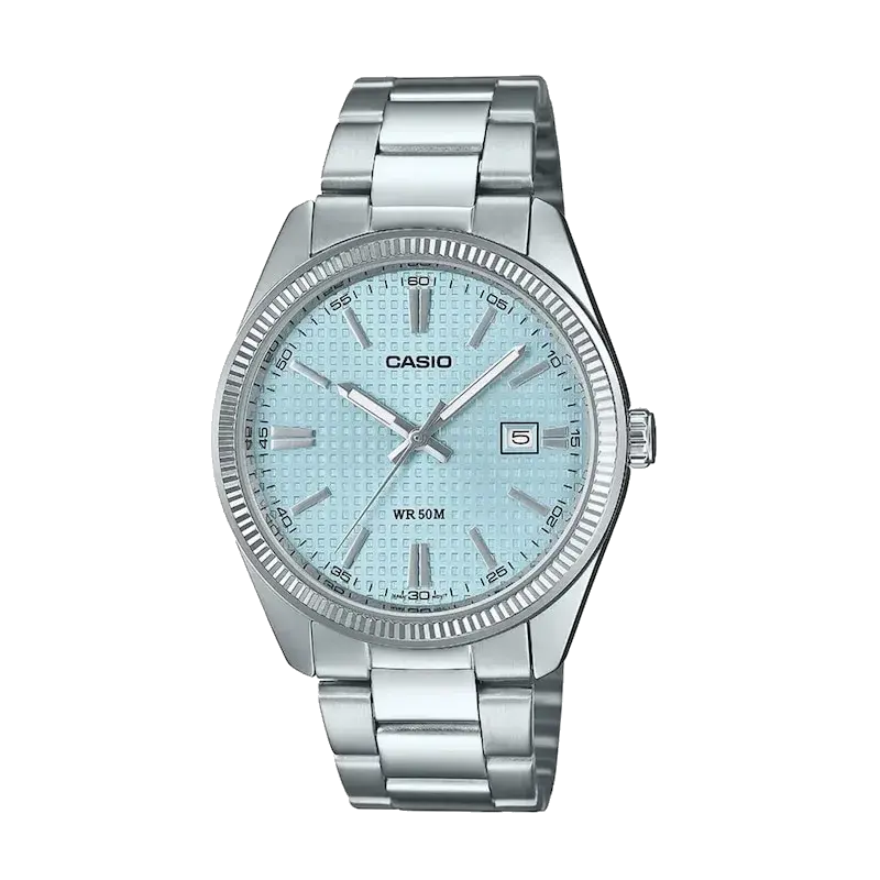 Casio Analogue Light Blue Dial Silver Tone Stainless Steel Watch, reference 
