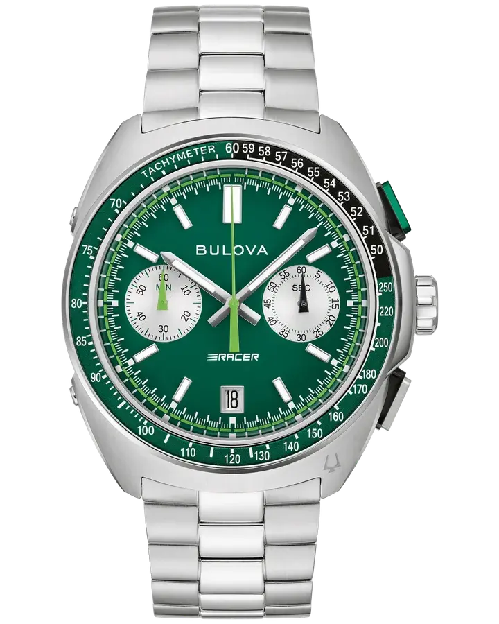 Bulova Racer Chronograph Green Dial Stainless Steel Quartz 42mm, reference 98B468