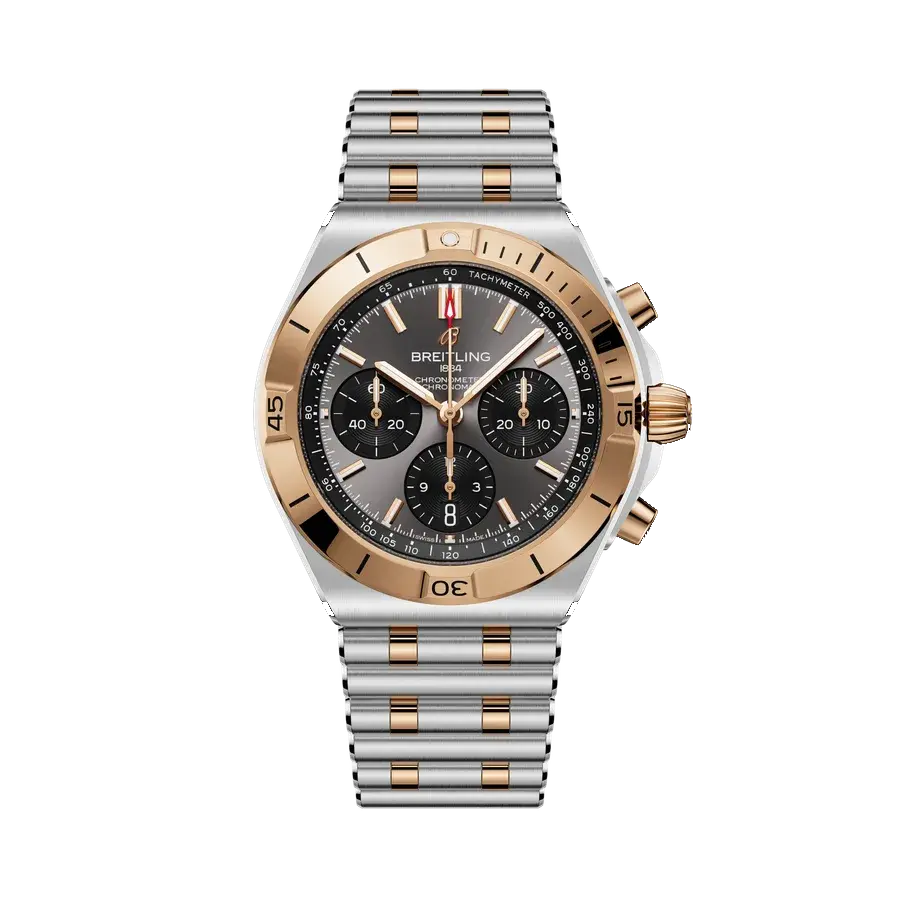 Breitling Chronomat B01 42 | 42mm, Two-Tone Stainless Steel & 18K Rose Gold, Grey Dial, reference