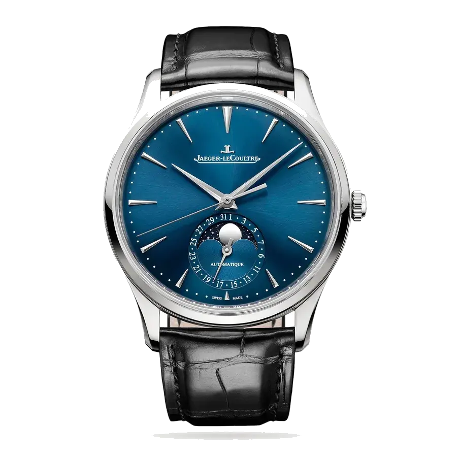 Jaeger-LeCoultre Master Ultra-Thin Moon WOSG Exclusive | 39mm, Steel, Alligator Leather, Blue Dial, reference 