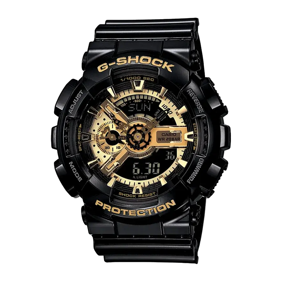 Casio GA-110GB-1A Quartz Icon Resin Black | 55mm, Resin, Gold Dial, reference 