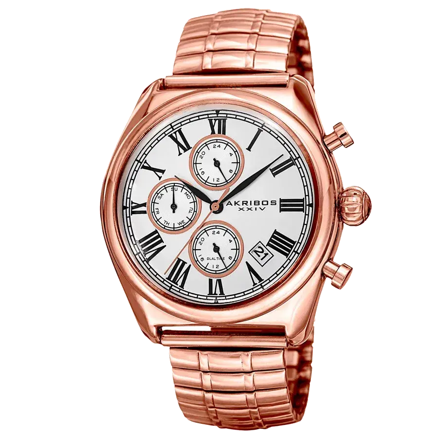 Akribos Casual Rose Gold/Stainless Steel | Silver Dial, reference AK827RG