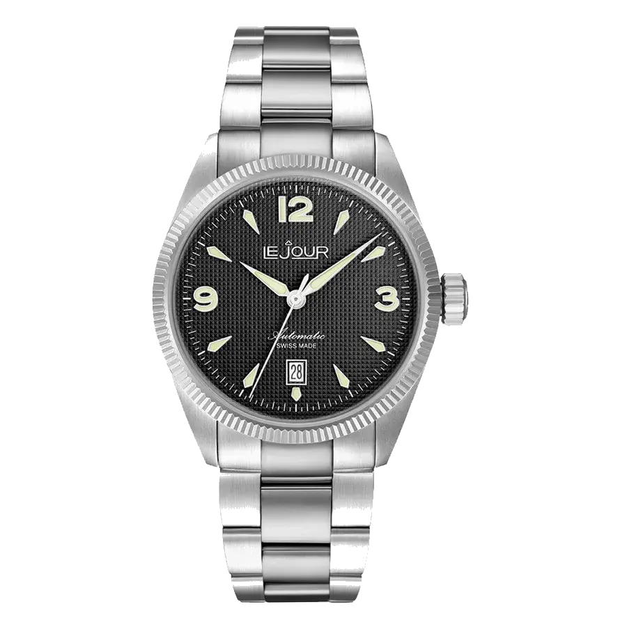 Le Jour Brooklyn Swiss Automatic Dress watch with Black Hobnail Dial, reference LJ-BR-001