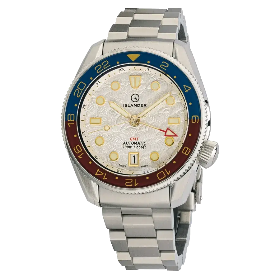 Islander JFK Automatic GMT Watch with White Cloud Dial and Pepsi Bezel, reference ISL-206