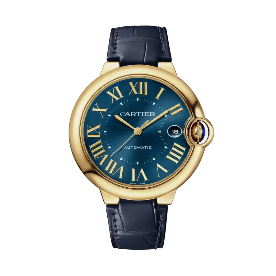 Cartier Ballon Bleu De Cartier Watch | 40mm, 18K Yellow Gold, Alligator Leather, Blue Dial, reference 
