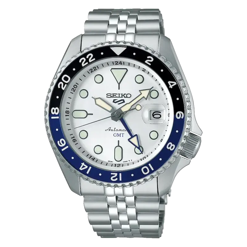 Seiko 5 Sports SKX GMT Blue Bezel & Stainless Steel Watch, reference 