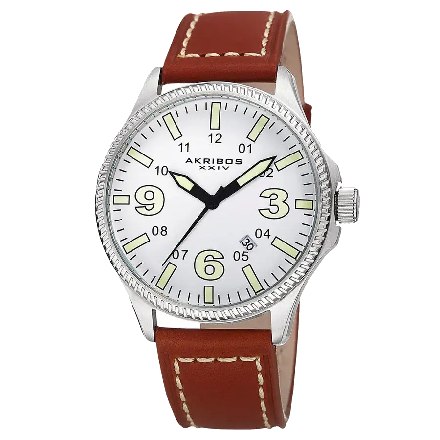 Akribos Casual Brown/Leather | White Dial, reference AK833SSBR