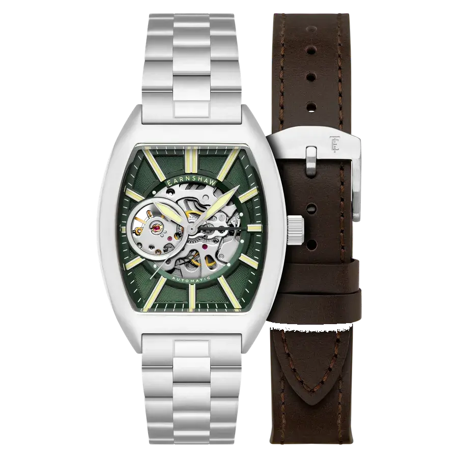 Thomas Earnshaw Heritage Beauchamp Skeleton Automatic Green / Stainless Steel | Green Dial, reference ES-8310-33