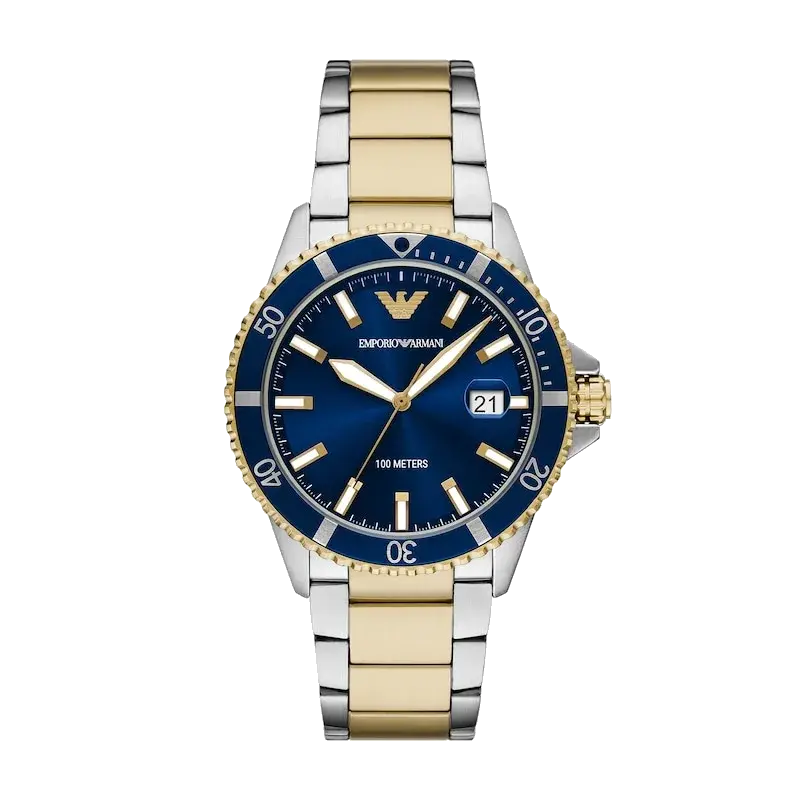 Emporio Armani Men's Blue Dial Two Tone Stainless Steel Watch, reference 
