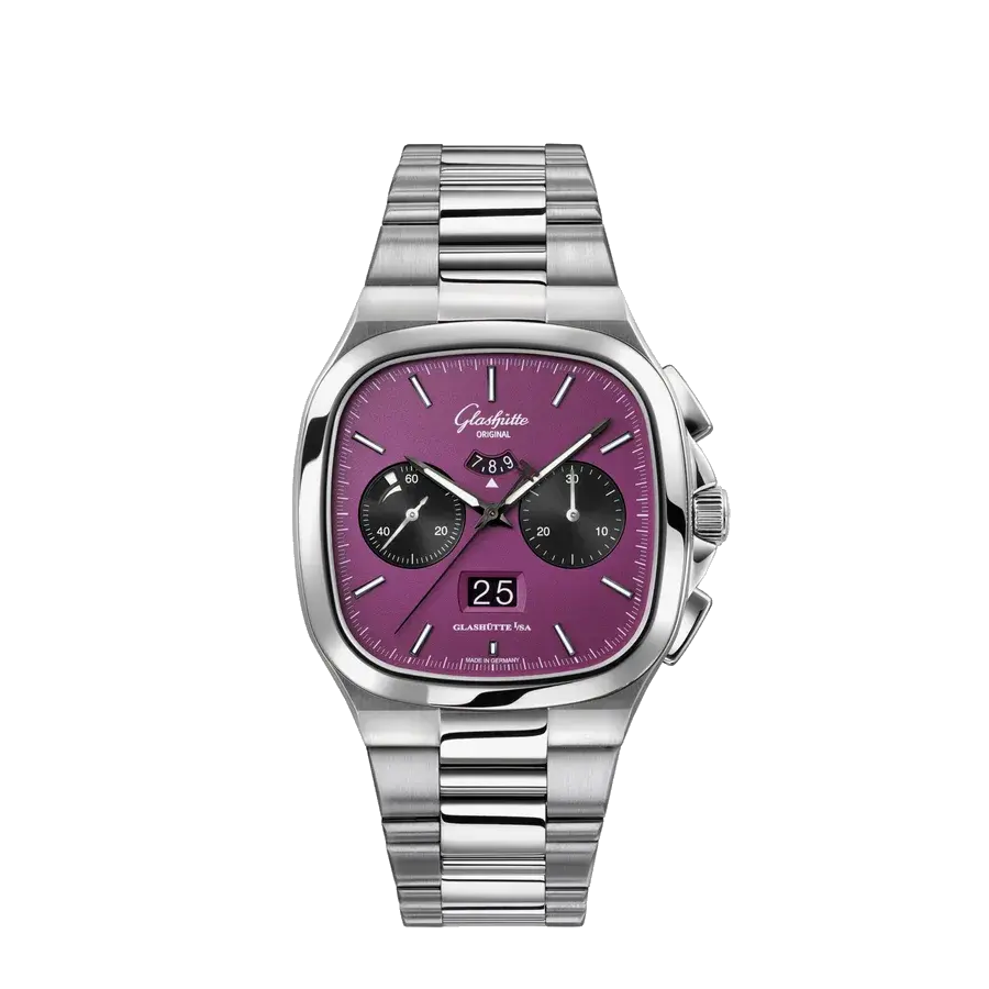 Glashütte Original Seventies Chronograph Panorama Date | 40mm, Steel, Purple Dial, reference 