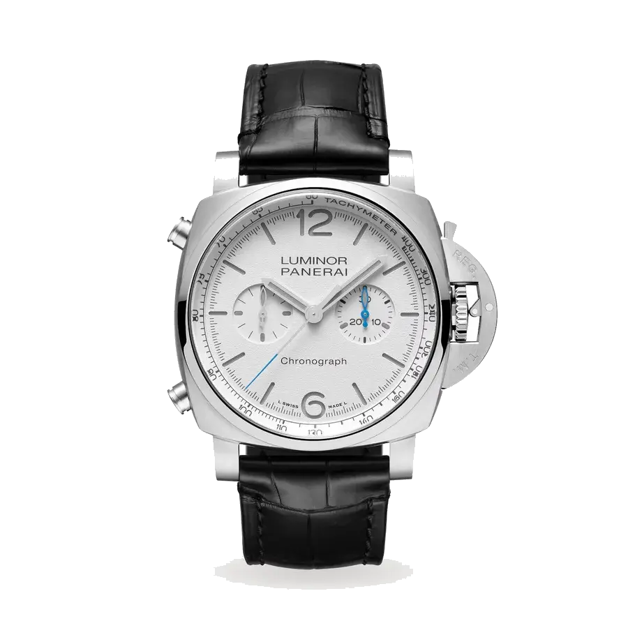 Panerai Luminor Chrono | 44mm, Steel, Alligator Leather, White Dial, reference 