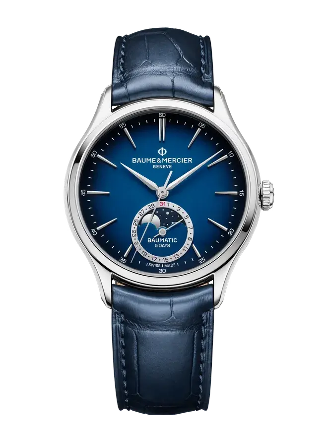 Baume et Mercier 10756 Clifton Baumatic Moonphase Date Blue Dial 39m, reference BMM0A10756