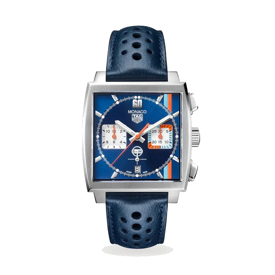TAG Heuer Special Edition Monaco Gulf | 39mm, Steel, Leather, Blue Dial, reference 