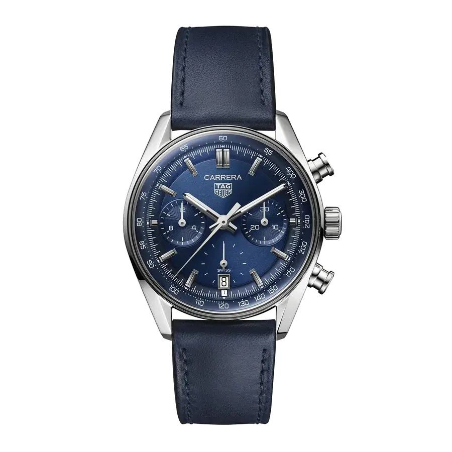 TAG Heuer Carrera Chronograph | 39mm, Steel, Leather, Blue Dial, reference 