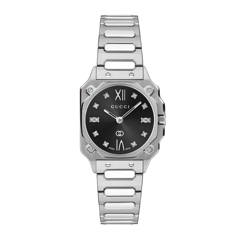 Gucci G-Flat 24mm Diamond & Stainless Steel Watch, reference 
