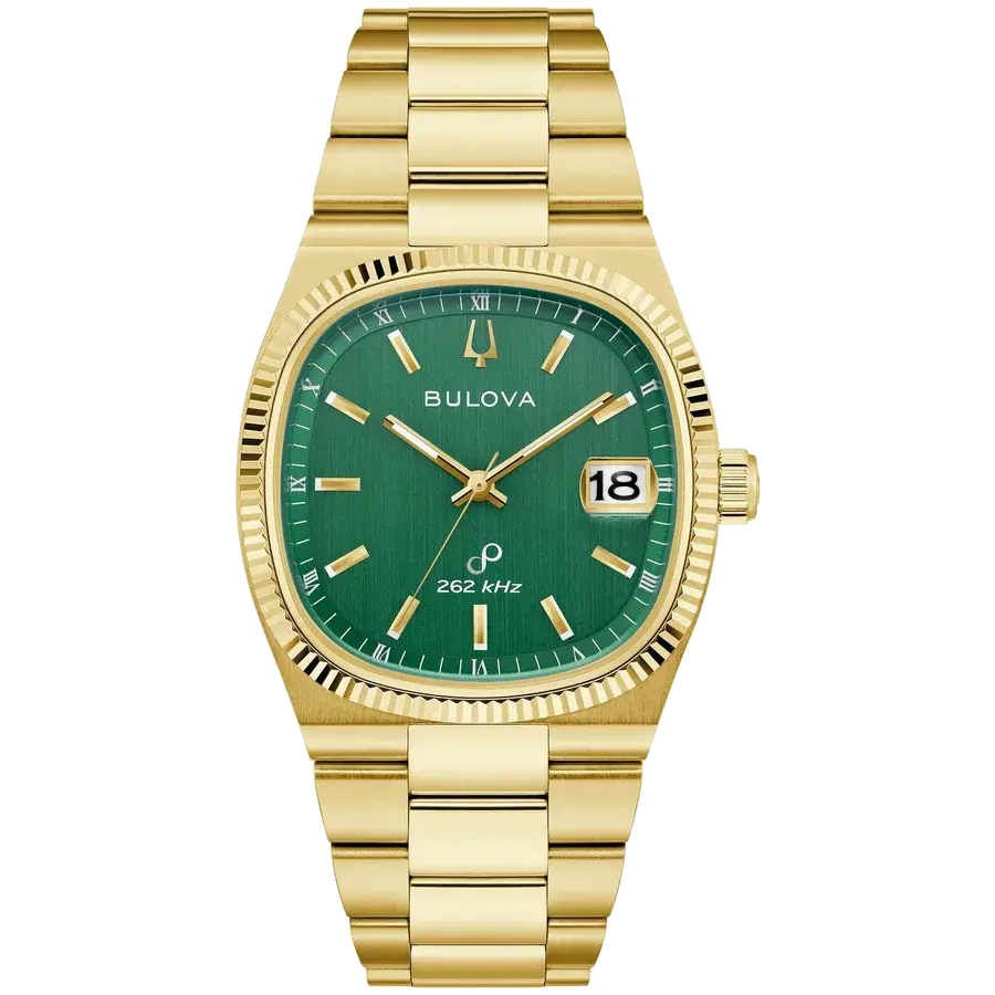 Bulova Super Seville Green Dial Yellow Gold Tone 262kHz Day-Date, reference 97B237