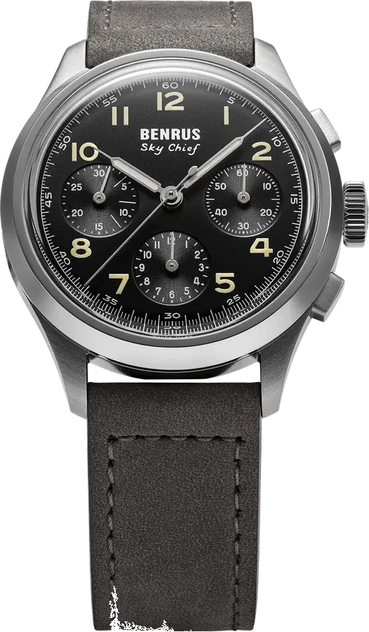 Benrus Sky Chief Stratus Grey Chronograph 36mm Automatic, reference SKY-SS-B-036-01