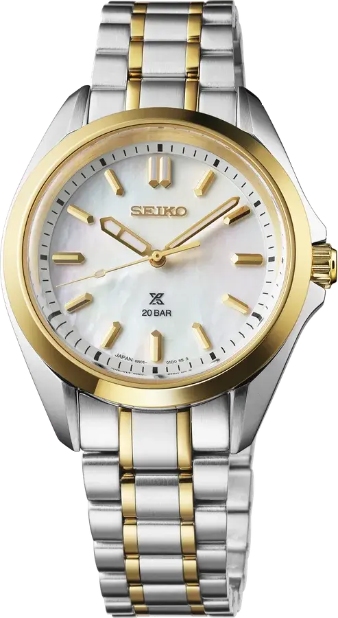 Seiko Prospex SUR608 Marine Sports Mother of Pearl Two-Tone Ladies Quartz 34mm, reference SUR608