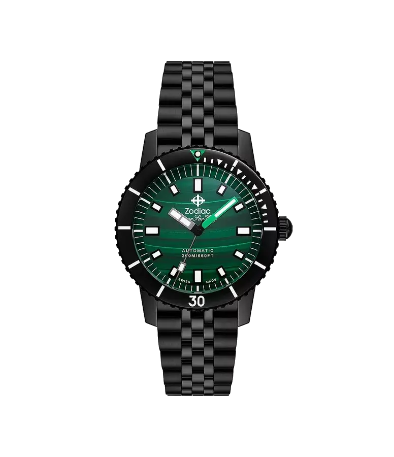 Zodiac Malachite Dial Semi Gloss Compression Diver Black Stainless Steel Automatic, reference ZO9314
