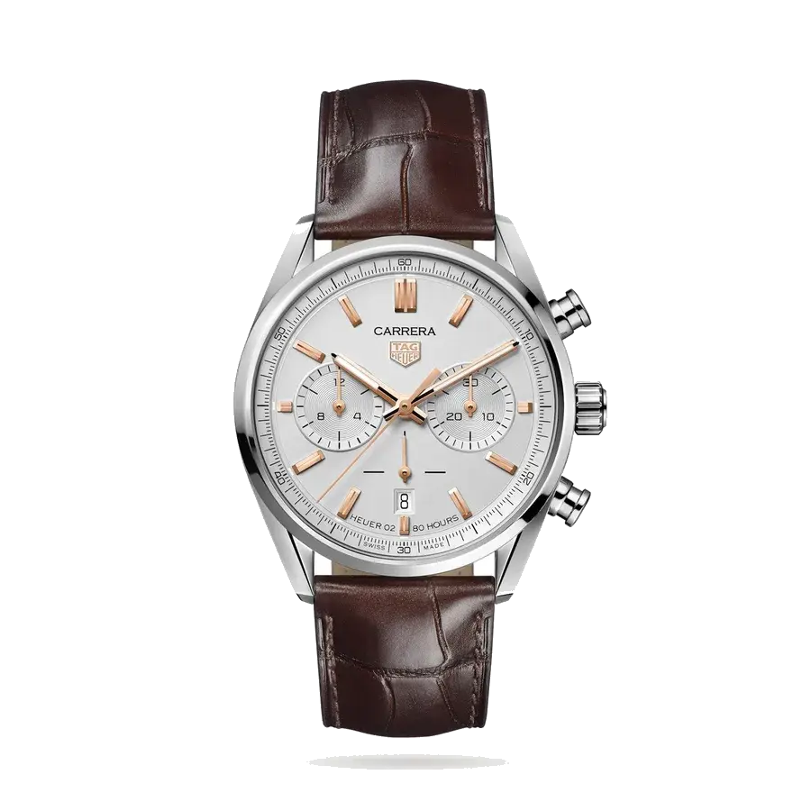 TAG Heuer Carrera Chronograph | 42mm, Steel, Alligator Leather, Silver Dial, reference 