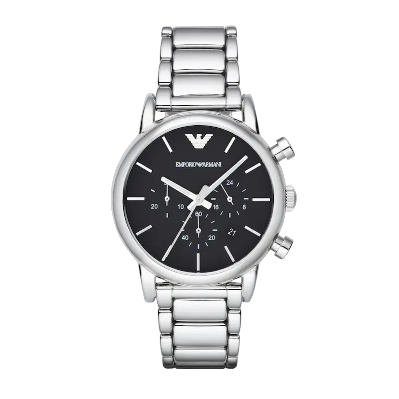 Emporio Armani 41mm Men's Chronograph Black Dial & Stainless Steel Watch, reference 