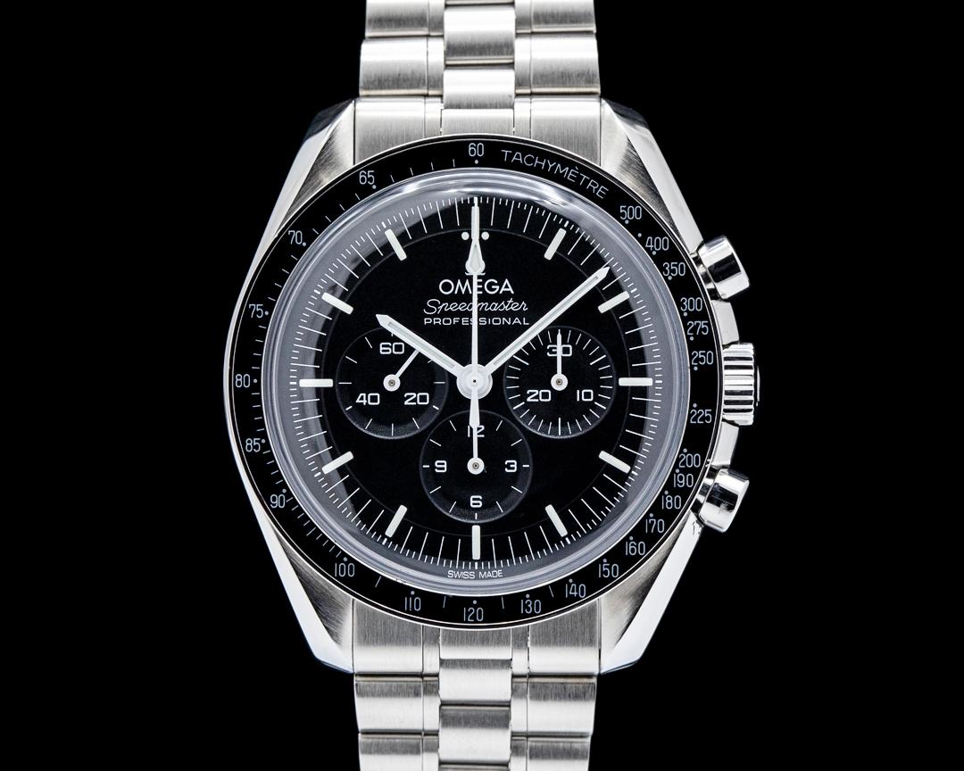Omega Speedmaster Professional Moonwatch Hesalite SS Black Dial, reference 