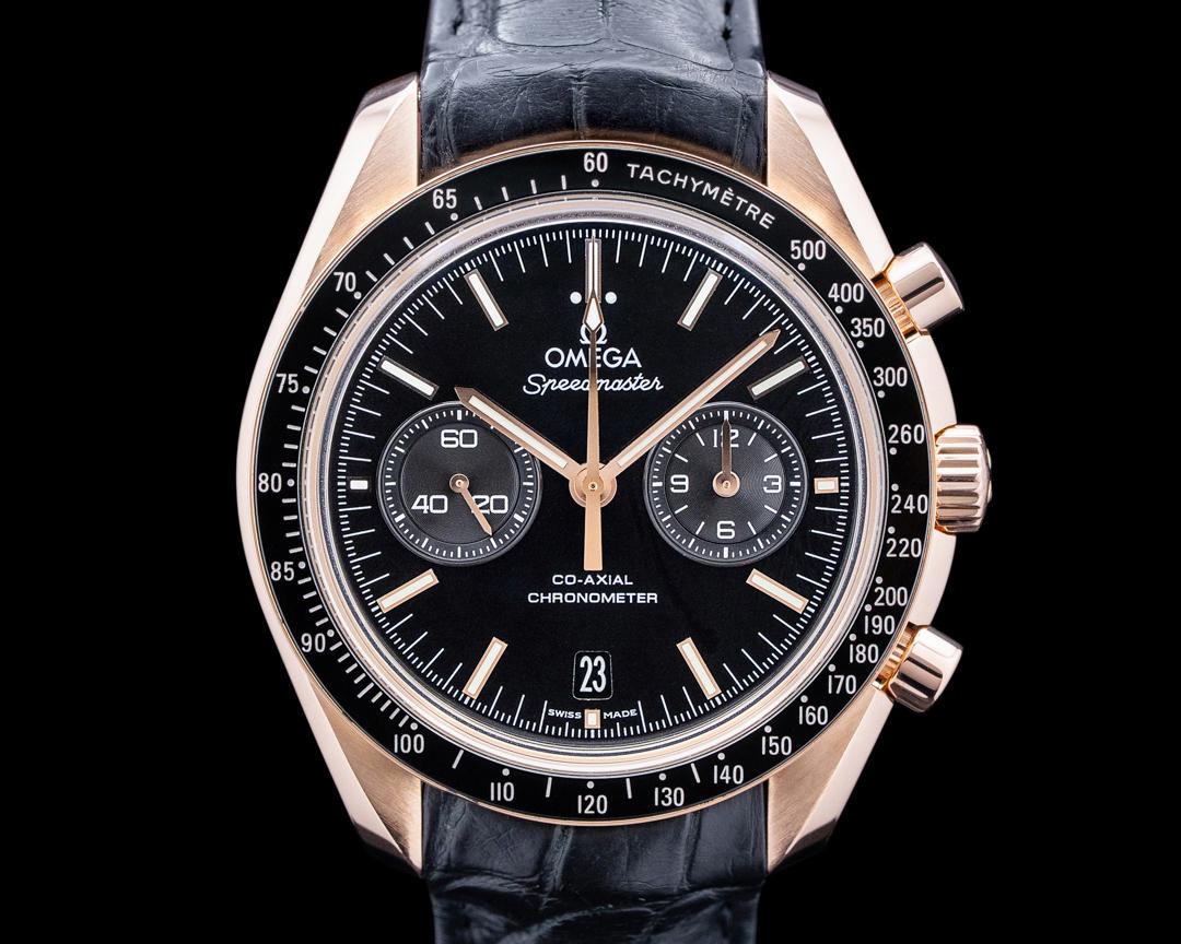 Omega Speedmaster Moonwatch Co-Axial 18K Rose Gold Black Enamel Dial, reference 